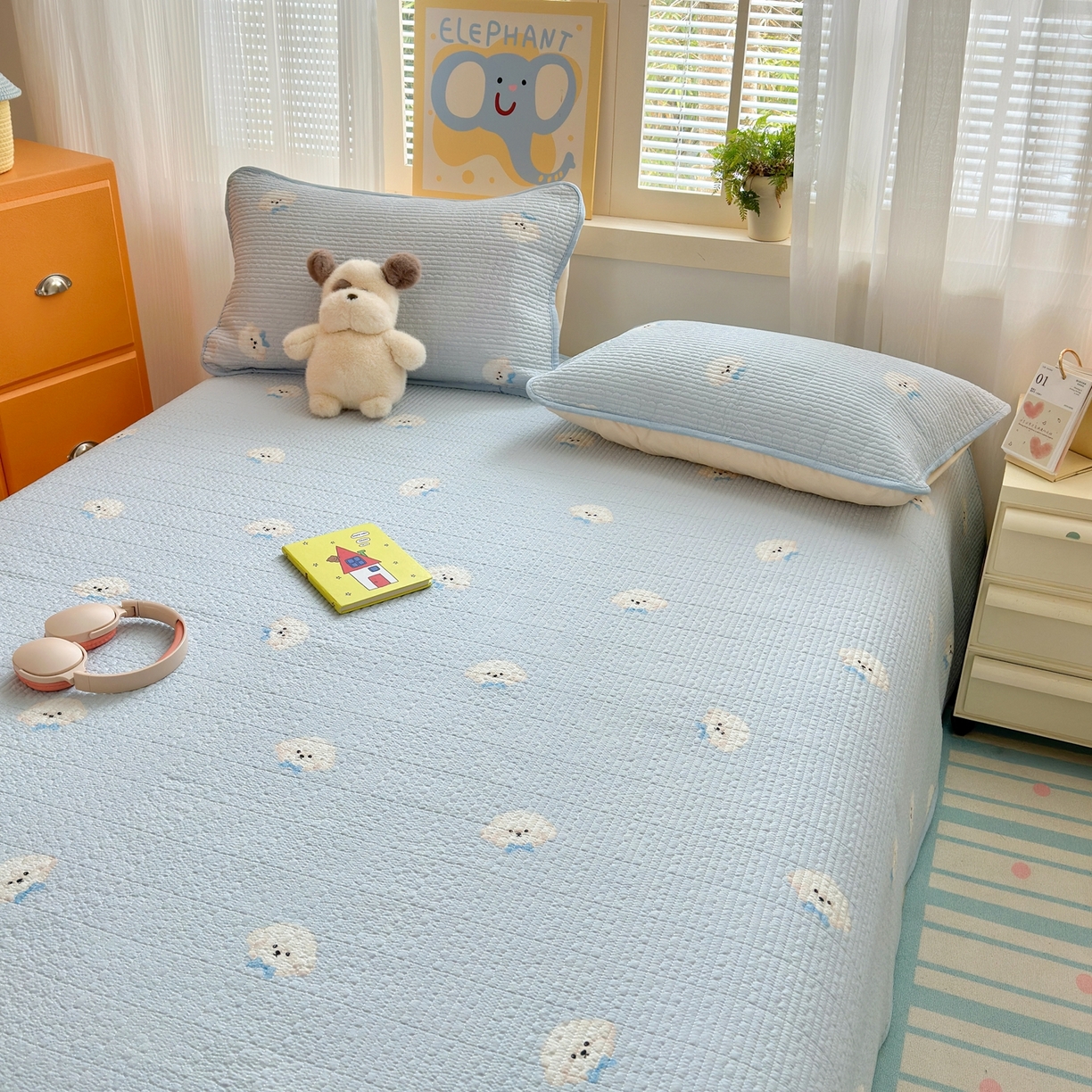 91家纺网 家纺一手货源 找家纺 老帅的工厂店 2026新款三角针泡芙夏被床盖四件套 蓝蓝狗