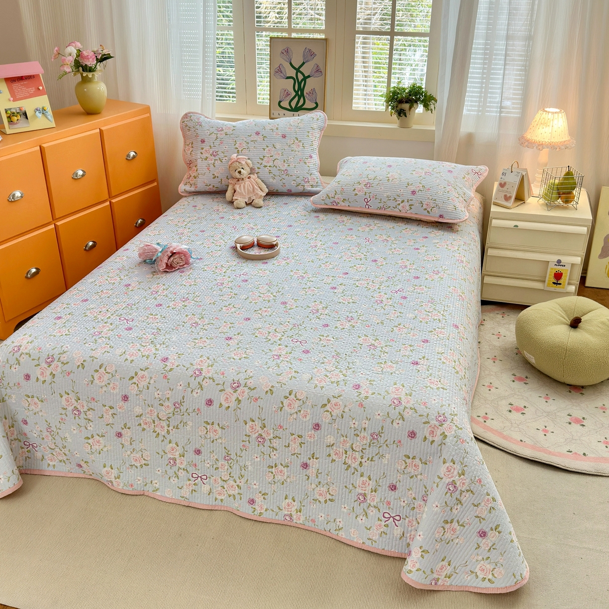 91家纺网 家纺一手货源 找家纺 老帅的工厂店 2026新款三角针泡芙夏被床盖四件套 玫瑰园