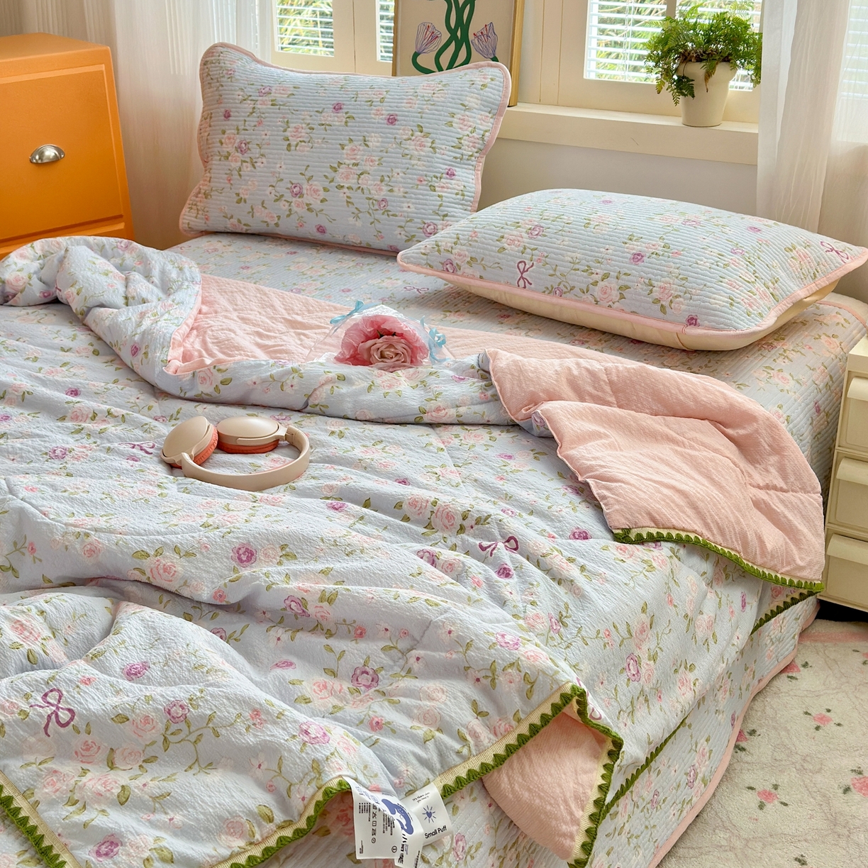 91家纺网 家纺一手货源 找家纺 老帅的工厂店 2026新款三角针泡芙夏被床盖四件套 玫瑰园