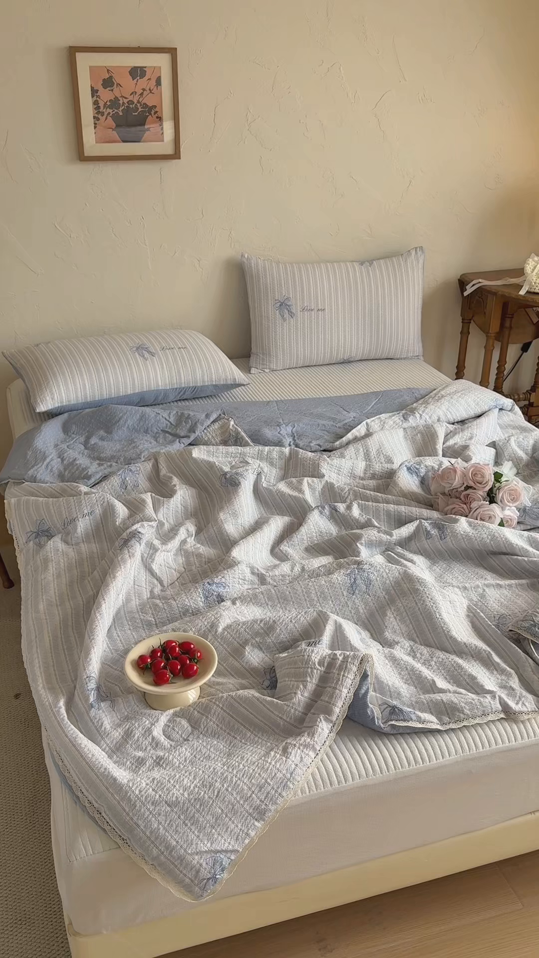 91家纺网 家纺一手货源 找家纺 亿品家纺 2026新款泡芙棉花边款夏被夏凉被空调被 赫本蓝