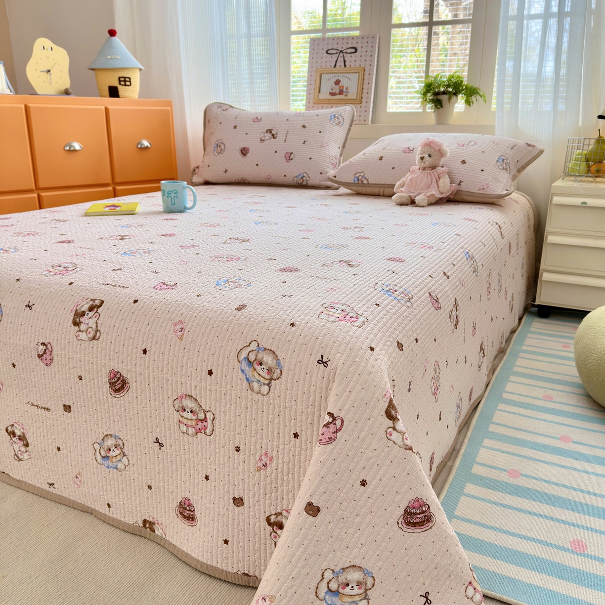 91家纺网 家纺一手货源 找家纺 老帅的工厂店 2026新款三角针泡芙夏被床盖四件套 奶糯狗