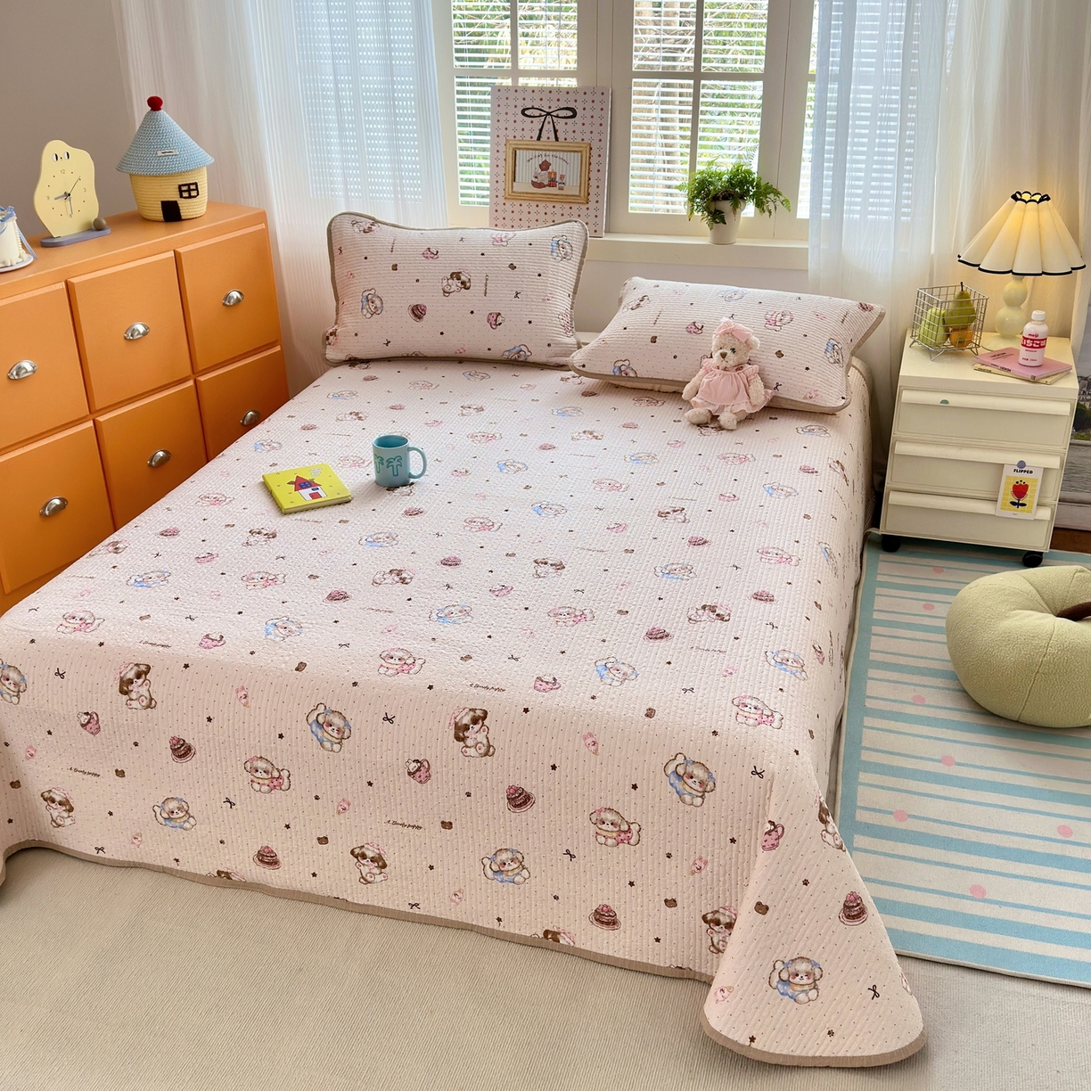 91家纺网 家纺一手货源 找家纺 老帅的工厂店 2026新款三角针泡芙夏被床盖四件套 奶糯狗