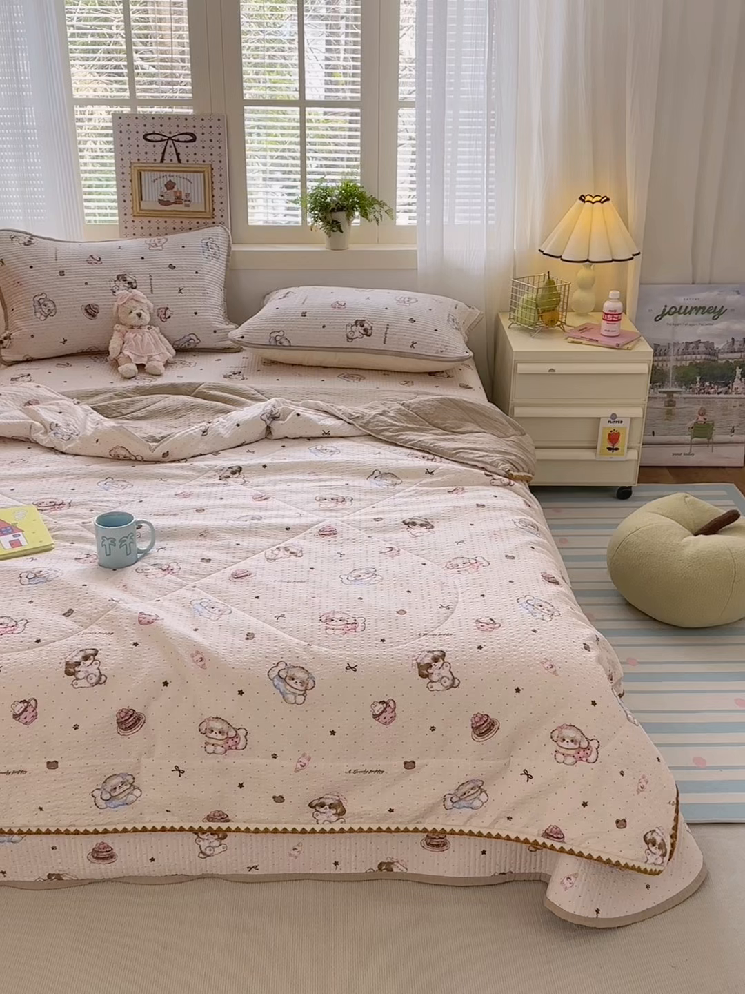 91家纺网 家纺一手货源 找家纺 老帅的工厂店 2026新款三角针泡芙夏被床盖四件套 奶糯狗