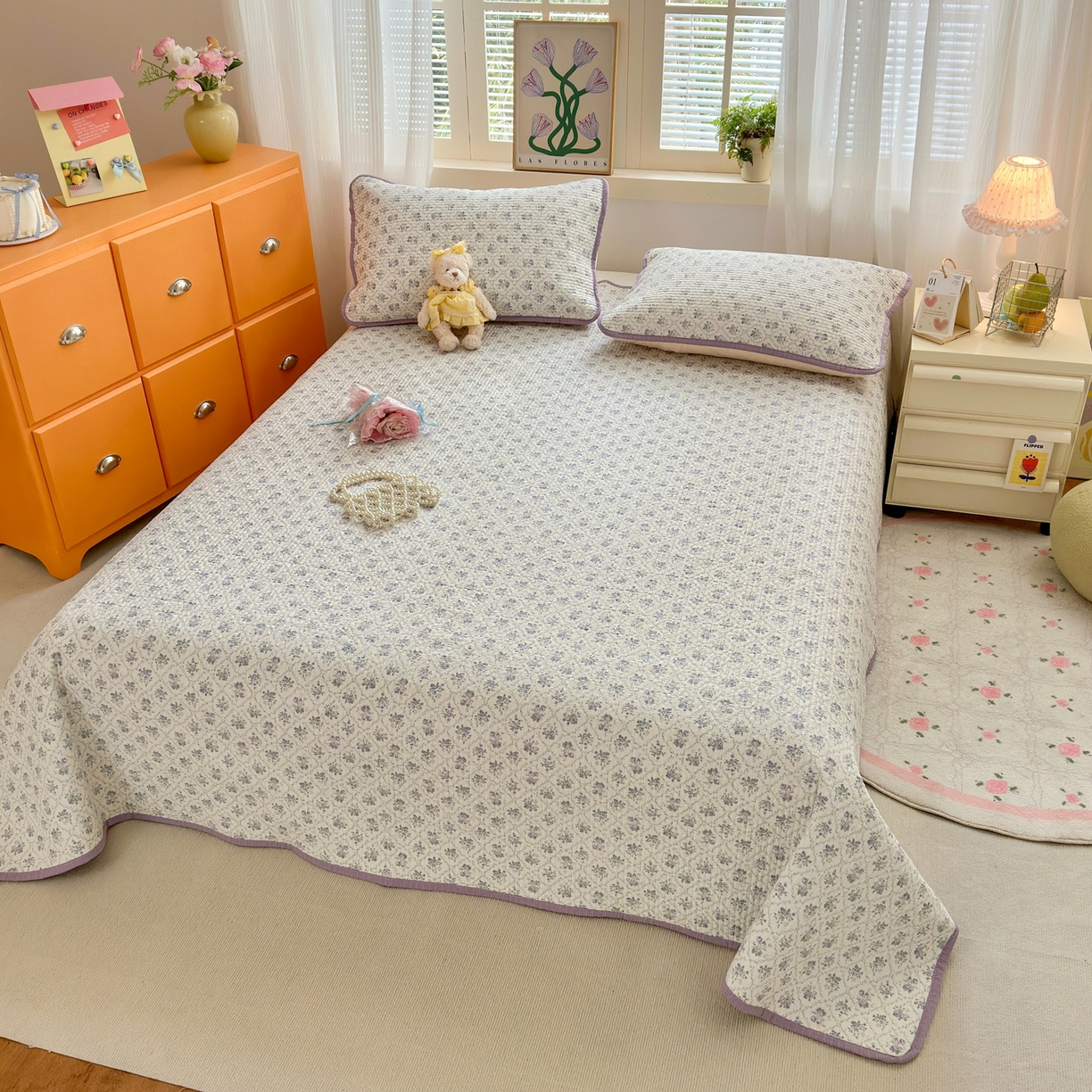 91家纺网 家纺一手货源 找家纺 老帅的工厂店 2026新款三角针泡芙夏被床盖四件套 柔紫漫花