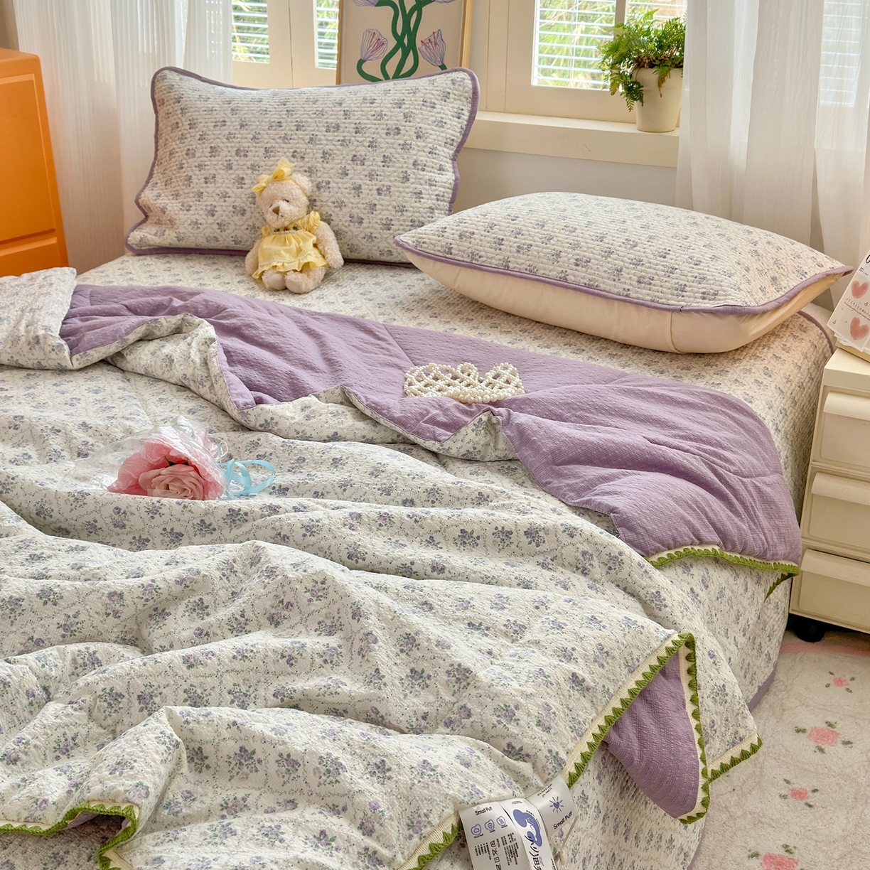 91家纺网 家纺一手货源 找家纺 老帅的工厂店 2026新款三角针泡芙夏被床盖四件套 柔紫漫花