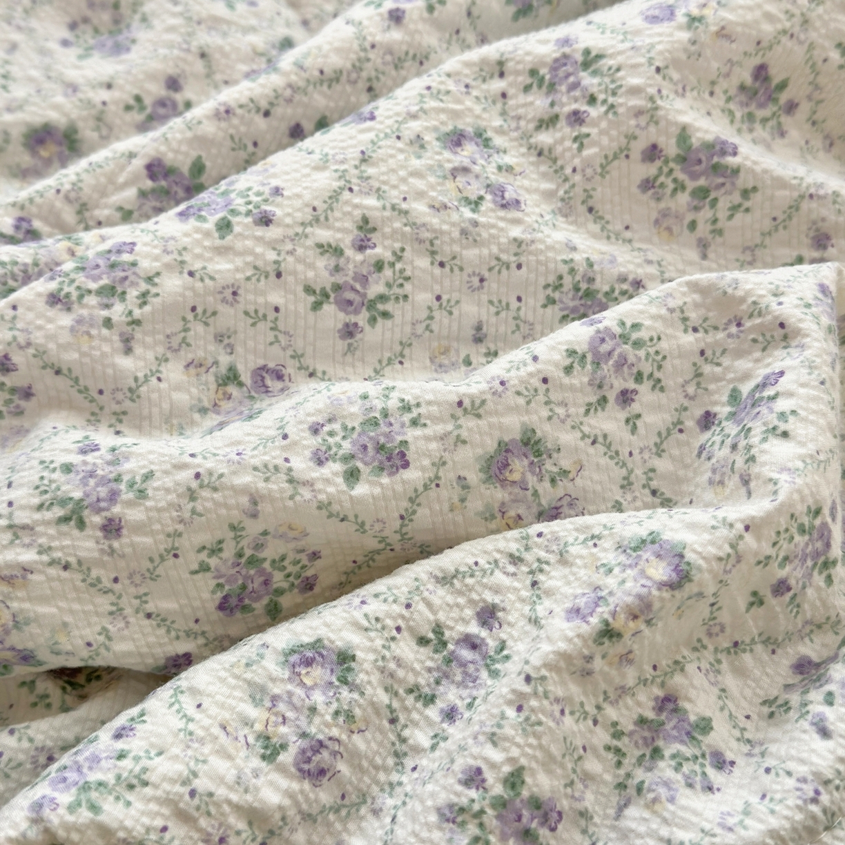 91家纺网 家纺一手货源 找家纺 老帅的工厂店 2026新款三角针泡芙夏被床盖四件套 柔紫漫花