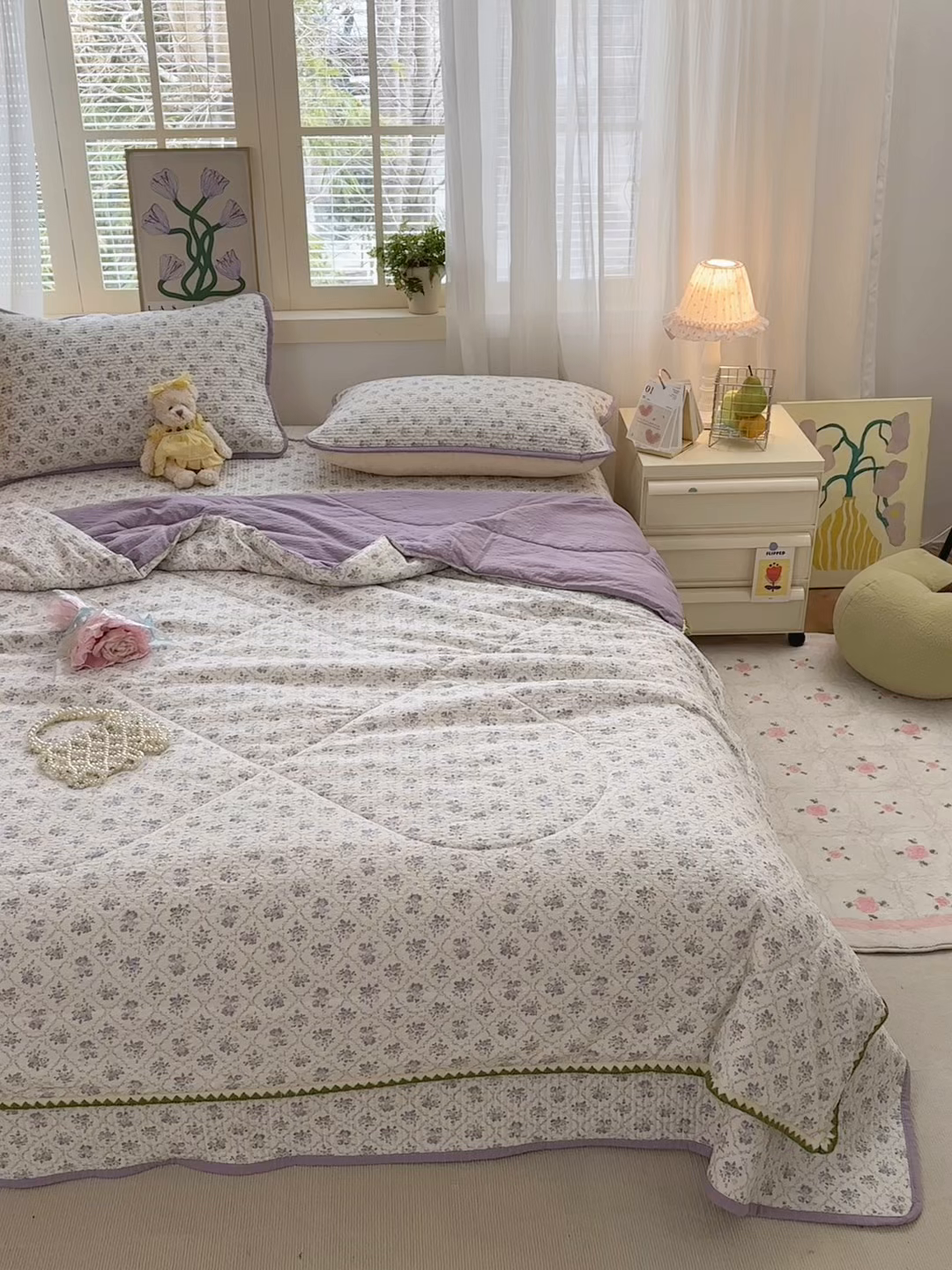 91家纺网 家纺一手货源 找家纺 老帅的工厂店 2026新款三角针泡芙夏被床盖四件套 柔紫漫花