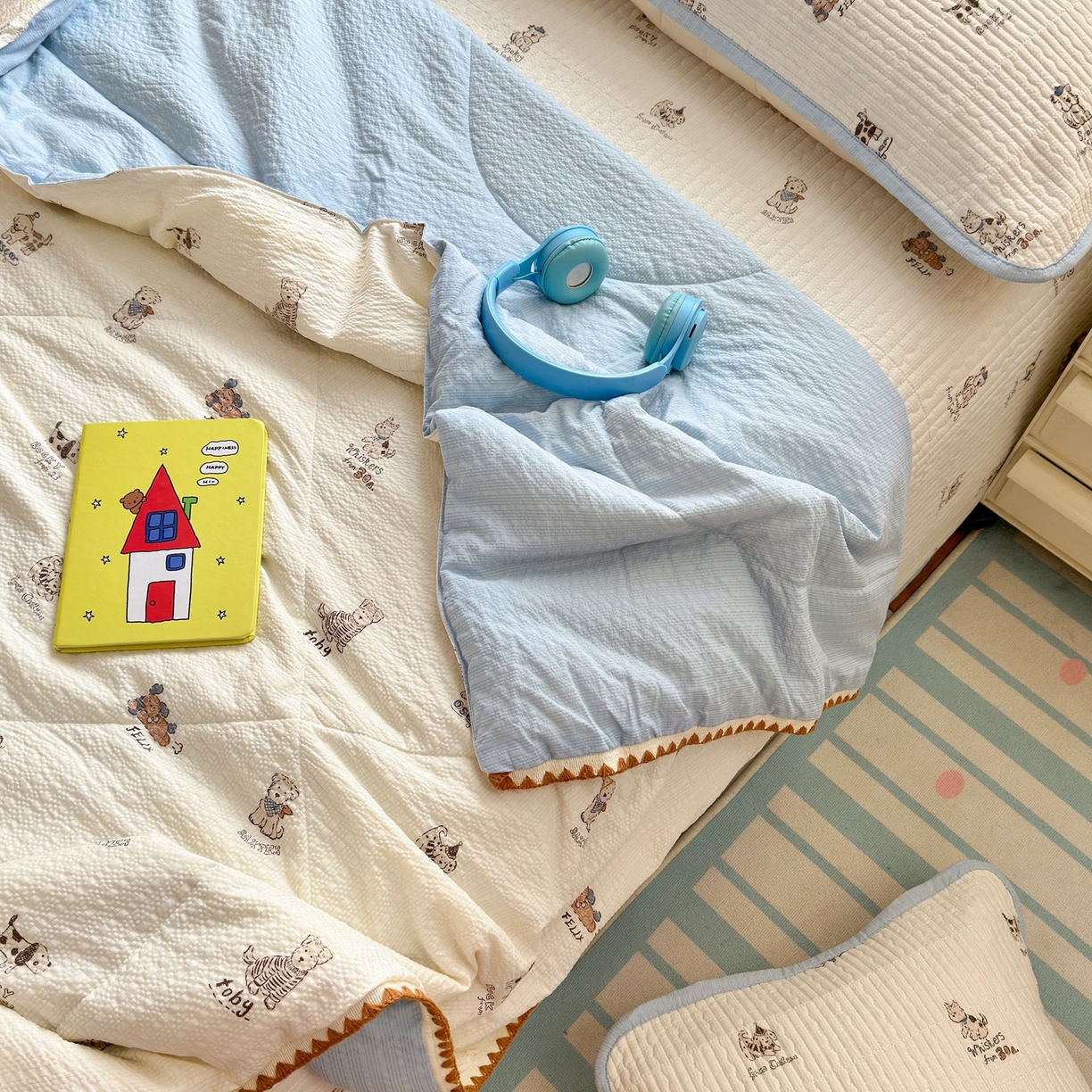 91家纺网 家纺一手货源 找家纺 老帅的工厂店 2026新款三角针泡芙夏被床盖四件套 小狗排队