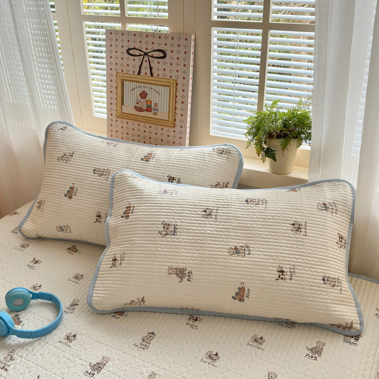 91家纺网 家纺一手货源 找家纺 老帅的工厂店 2026新款三角针泡芙夏被床盖四件套 小狗排队