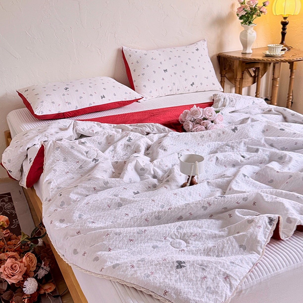 91家纺网 家纺一手货源 找家纺 亿品家纺 2026新款泡芙棉花边款夏被夏凉被空调被 心动