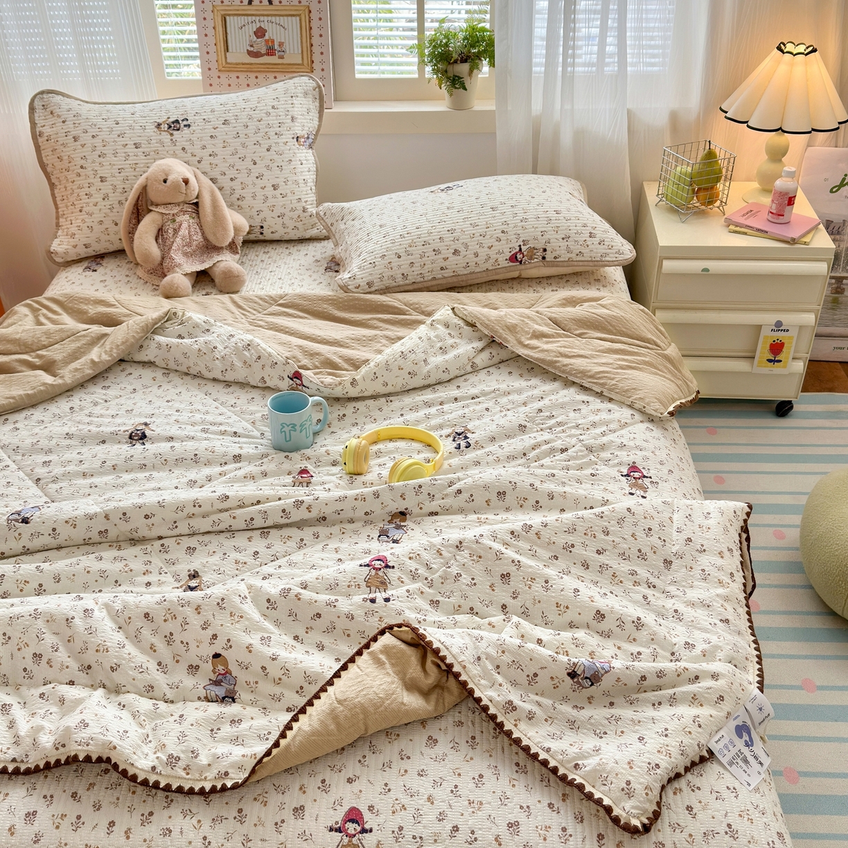 91家纺网 家纺一手货源 找家纺 老帅的工厂店 2026新款三角针泡芙夏被床盖四件套 小红帽