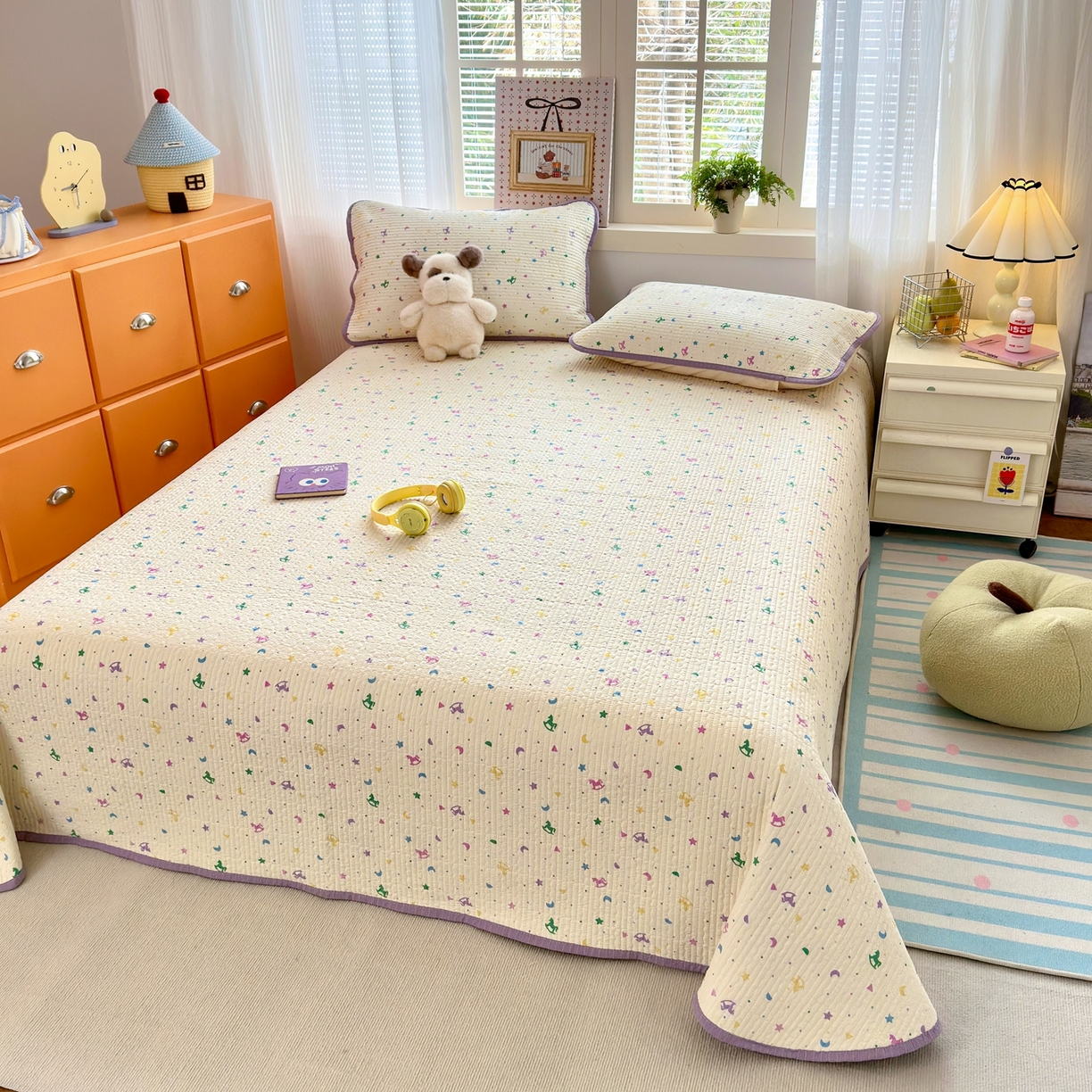 91家纺网 家纺一手货源 找家纺 老帅的工厂店 2026新款三角针泡芙夏被床盖四件套 星月木马