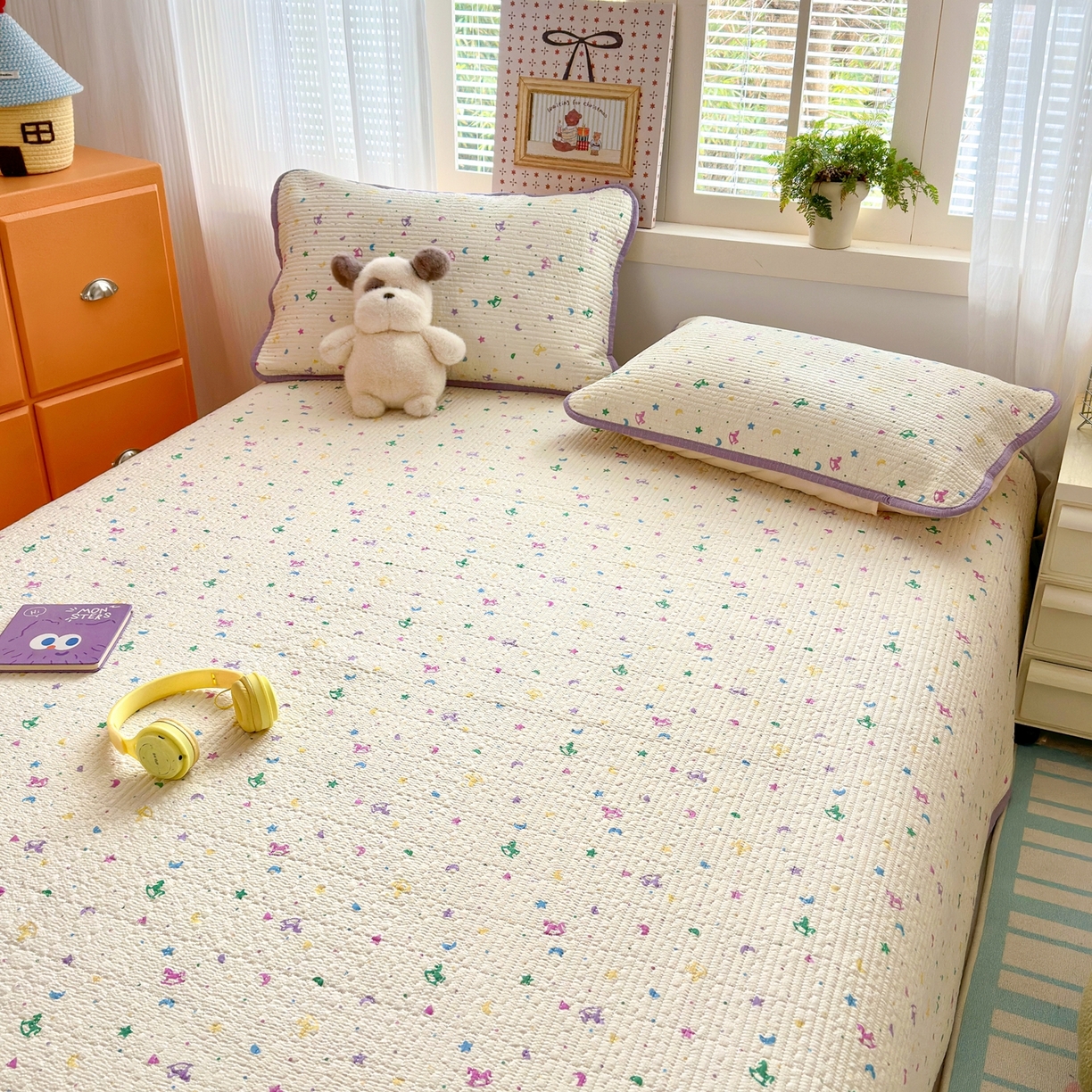 91家纺网 家纺一手货源 找家纺 老帅的工厂店 2026新款三角针泡芙夏被床盖四件套 星月木马