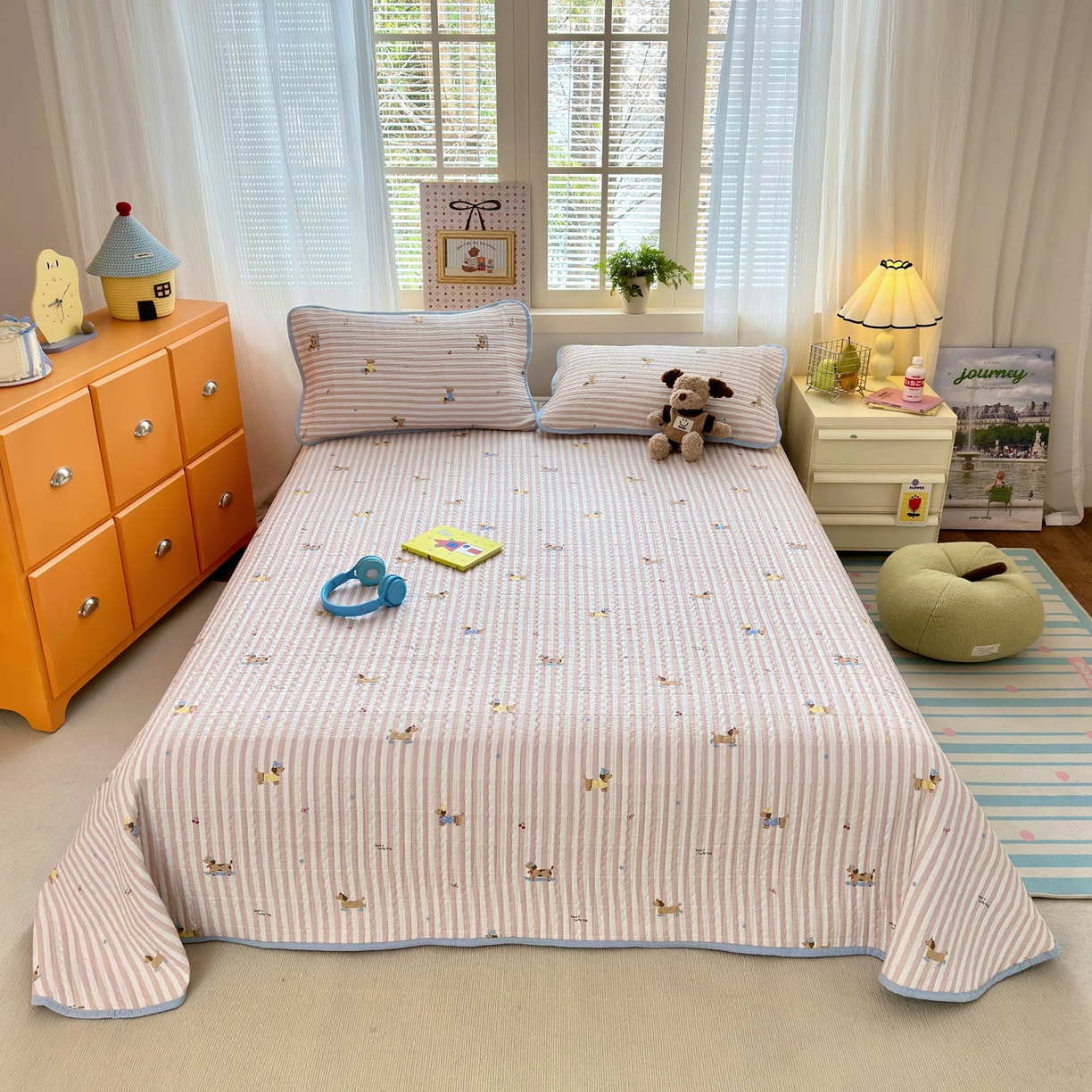 老帅的工厂店 2026新款三角针泡芙夏被床盖四件套 幸运狗