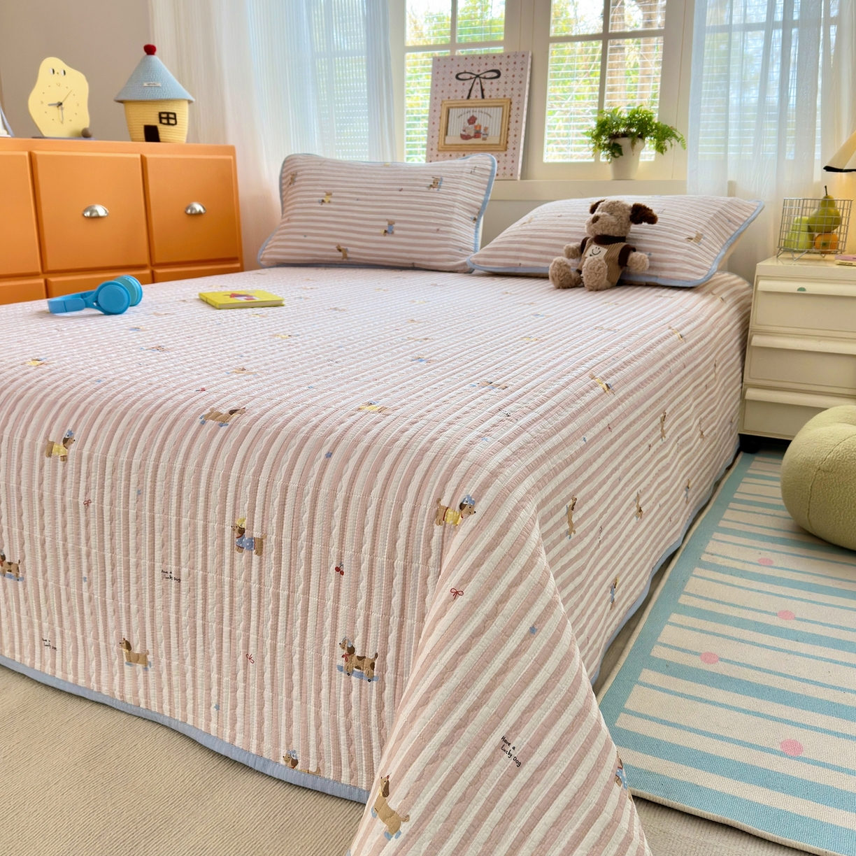 91家纺网 家纺一手货源 找家纺 老帅的工厂店 2026新款三角针泡芙夏被床盖四件套 幸运狗