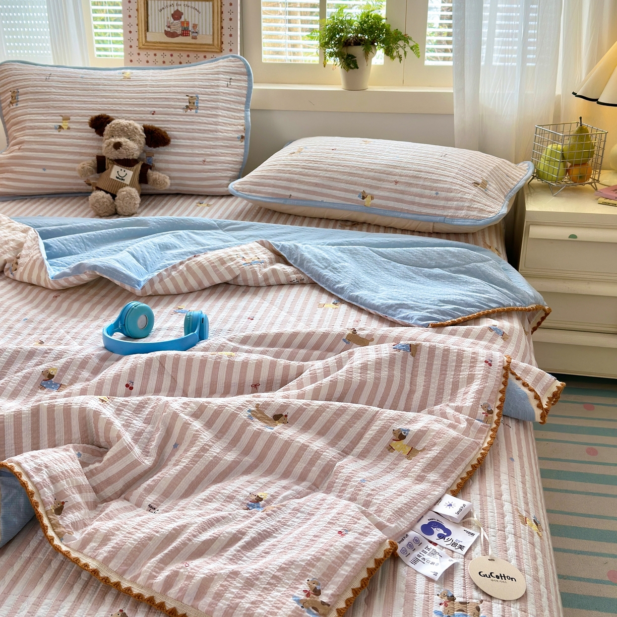 91家纺网 家纺一手货源 找家纺 老帅的工厂店 2026新款三角针泡芙夏被床盖四件套 幸运狗