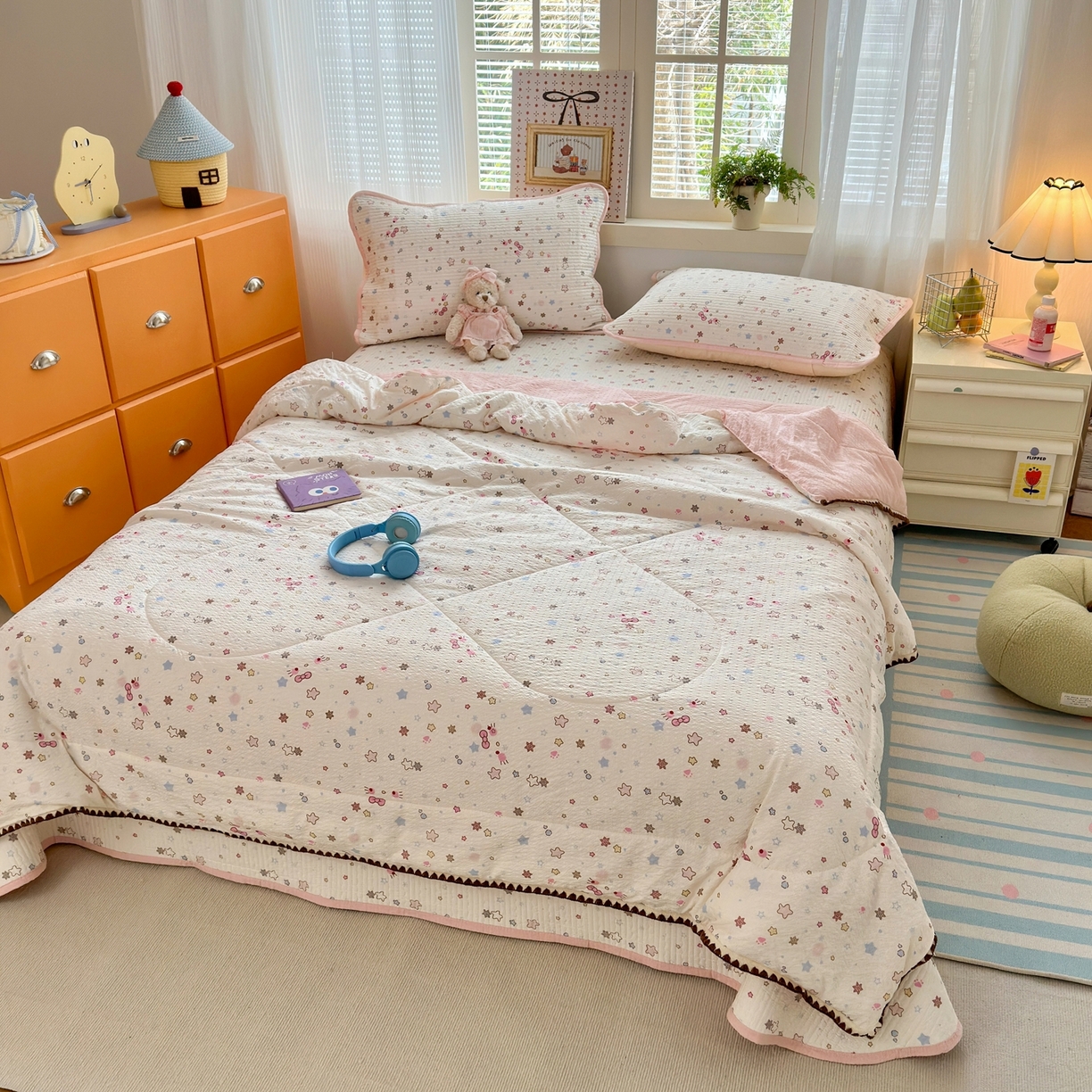 91家纺网 家纺一手货源 找家纺 老帅的工厂店 2026新款三角针泡芙夏被床盖四件套 雪星织