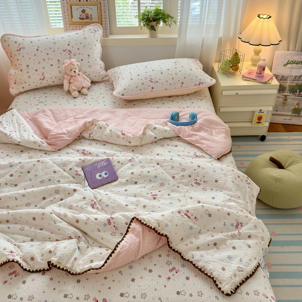 91家纺网 家纺一手货源 找家纺 老帅的工厂店 2026新款三角针泡芙夏被床盖四件套 雪星织