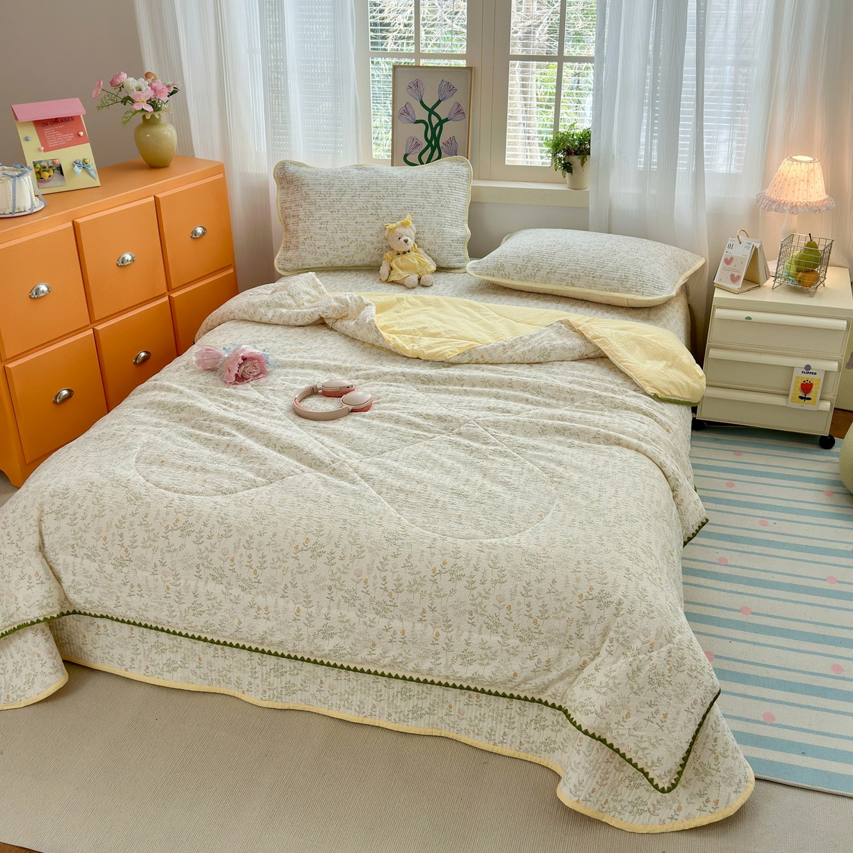 91家纺网 家纺一手货源 找家纺 老帅的工厂店 2026新款三角针泡芙夏被床盖四件套 枝蔓