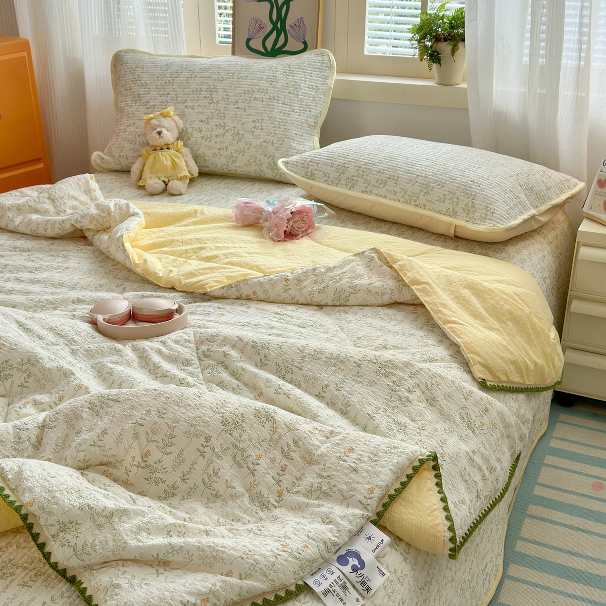 91家纺网 家纺一手货源 找家纺 老帅的工厂店 2026新款三角针泡芙夏被床盖四件套 枝蔓