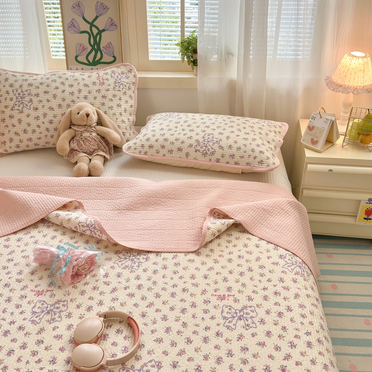 91家纺网 家纺一手货源 找家纺 （总）老帅的工厂店 2026新款三角针泡芙夏被床盖四件套