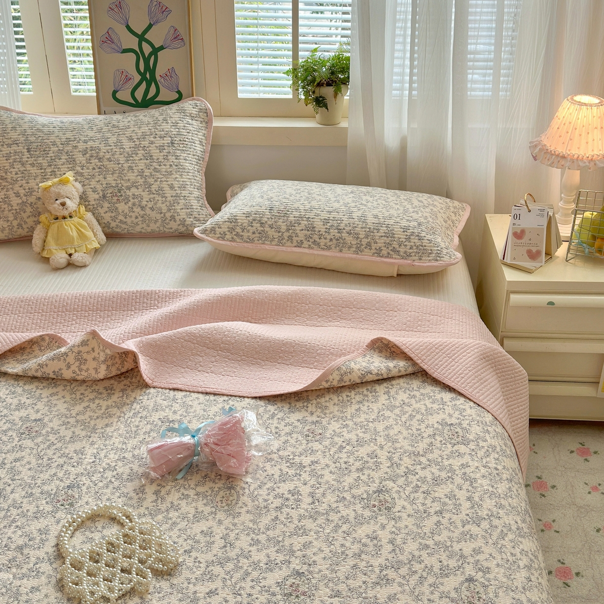 91家纺网 家纺一手货源 找家纺 （总）老帅的工厂店 2026新款三角针泡芙夏被床盖四件套