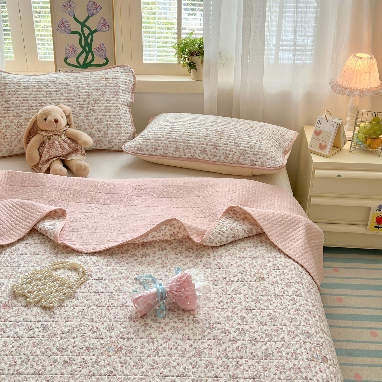 91家纺网 家纺一手货源 找家纺 （总）老帅的工厂店 2026新款三角针泡芙夏被床盖四件套