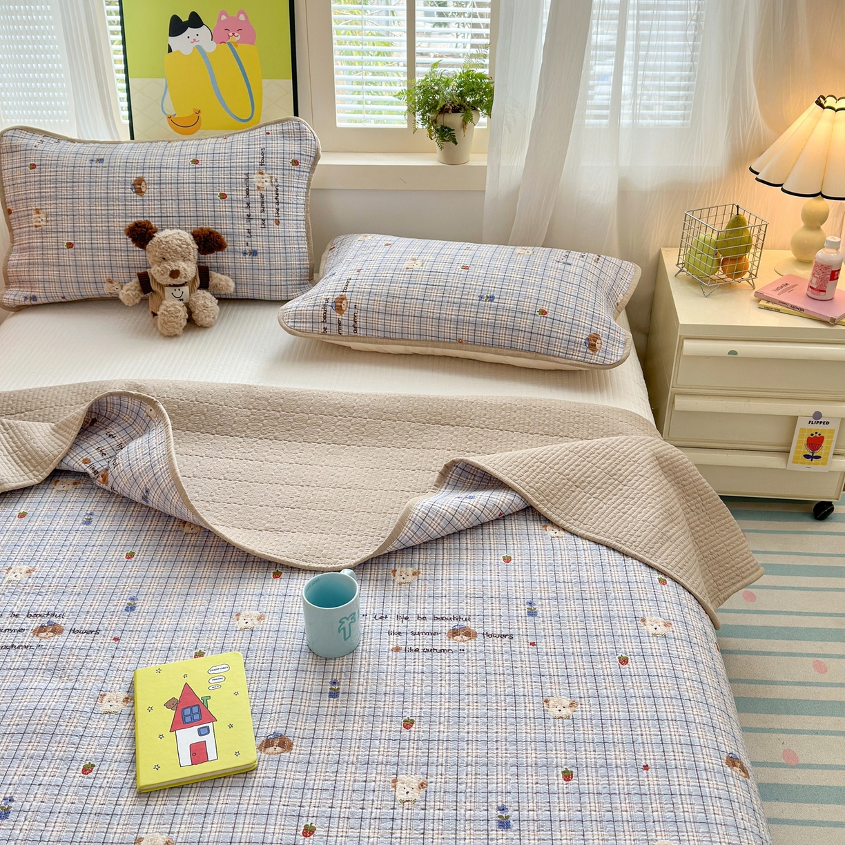 91家纺网 家纺一手货源 找家纺 （总）老帅的工厂店 2026新款三角针泡芙夏被床盖四件套