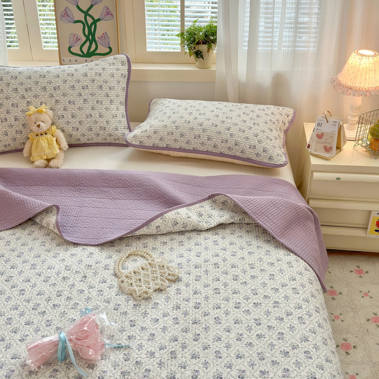 91家纺网 家纺一手货源 找家纺 （总）老帅的工厂店 2026新款三角针泡芙夏被床盖四件套