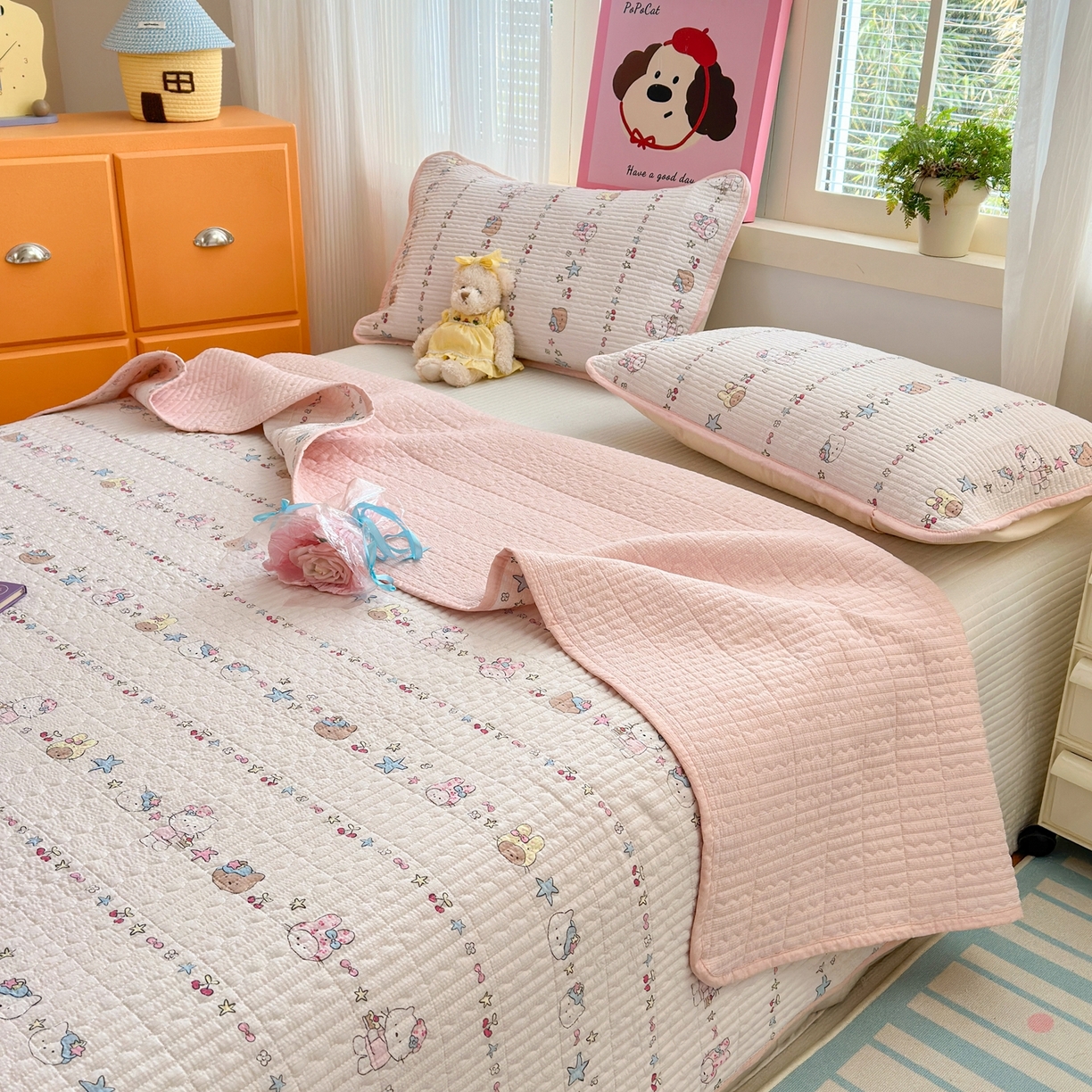 91家纺网 家纺一手货源 找家纺 （总）老帅的工厂店 2026新款三角针泡芙夏被床盖四件套