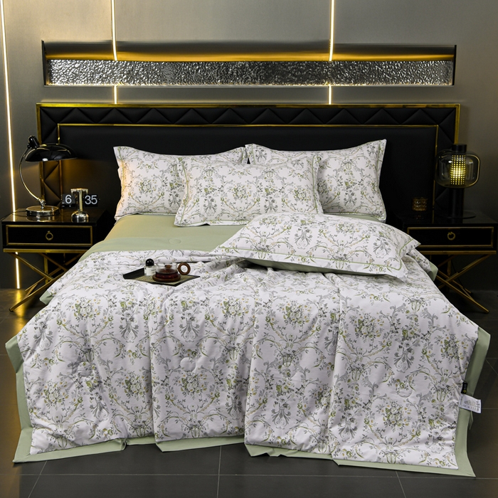 91家纺网 家纺一手货源 找家纺 千嘻汇 2026新款水洗天丝真丝夏被四件套夏凉被空调被 罗漫绿