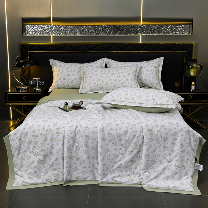 91家纺网 家纺一手货源 找家纺 千嘻汇 2026新款水洗天丝真丝夏被四件套夏凉被空调被 绿罗