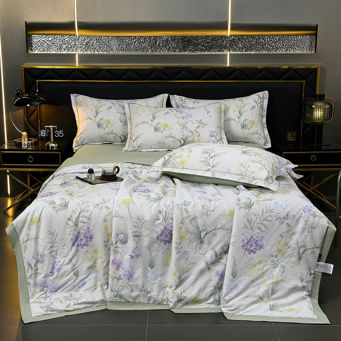 91家纺网 家纺一手货源 找家纺 千嘻汇 2026新款水洗天丝真丝夏被四件套夏凉被空调被 绿野