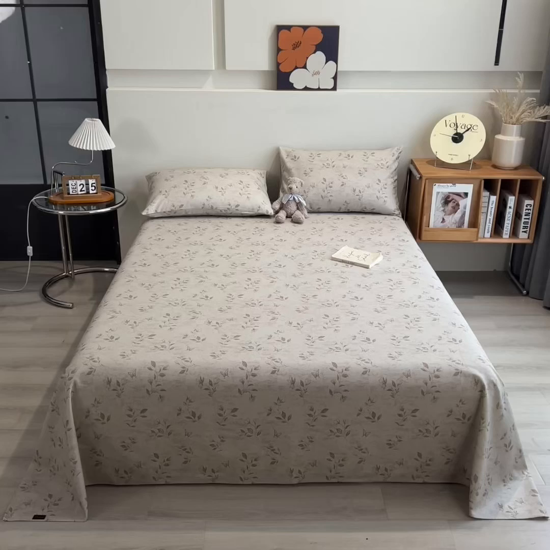 91家纺网 家纺一手货源 找家纺 芃成家纺 2026春夏新款全棉纯棉加厚老粗布单床单床单单件床单三件套 蝶恋花