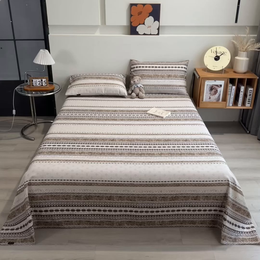 91家纺网 家纺一手货源 找家纺 芃成家纺 2026春夏新款全棉纯棉加厚老粗布单床单床单单件床单三件套 古韵风情