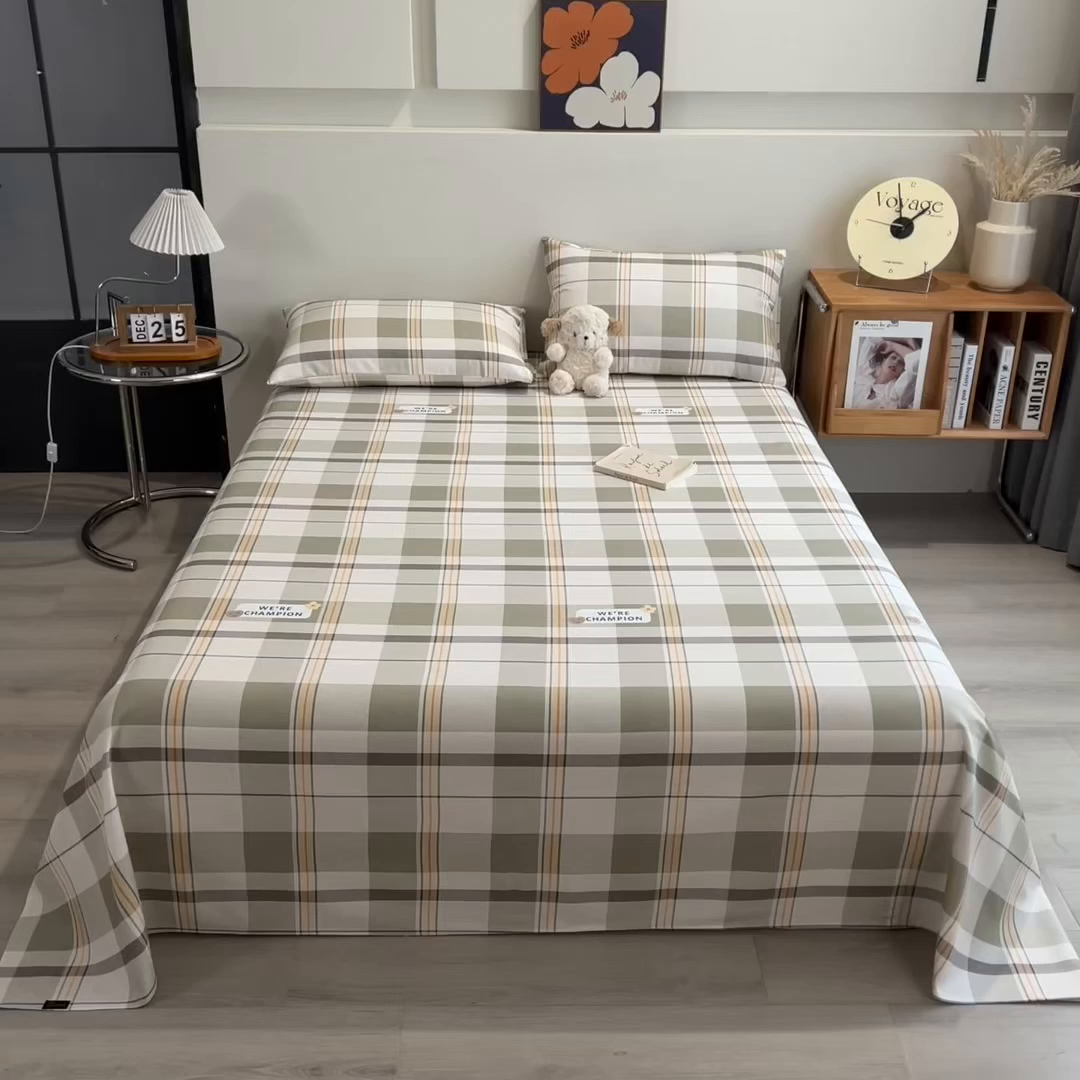 91家纺网 家纺一手货源 找家纺 芃成家纺 2026春夏新款全棉纯棉加厚老粗布单床单床单单件床单三件套 冠军格