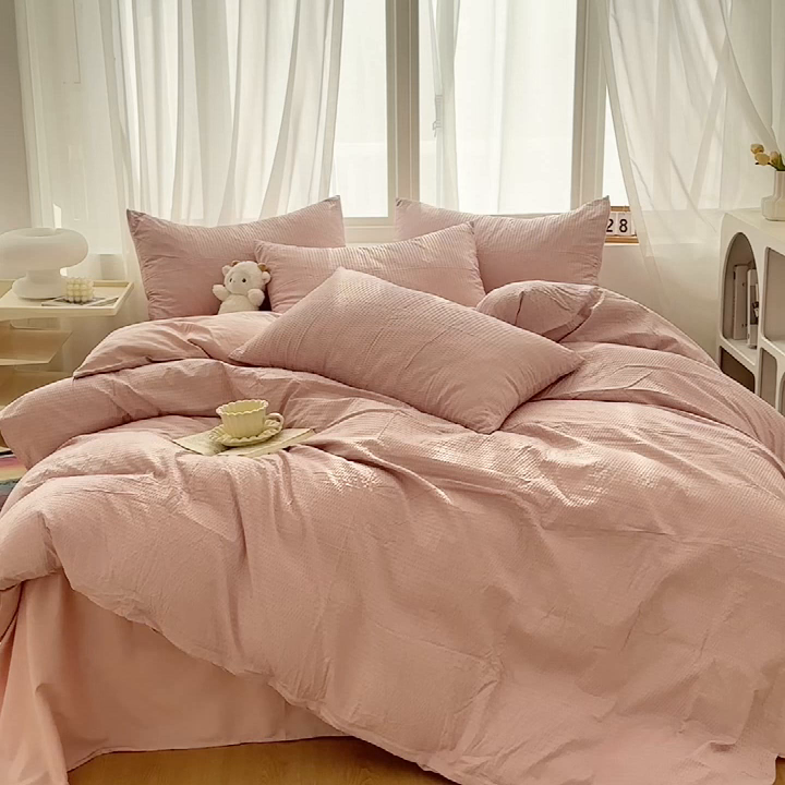 91家纺网 家纺一手货源 找家纺 （总）啊雅家居 2026新款轻奢韩式花边华夫格四件套-无边款