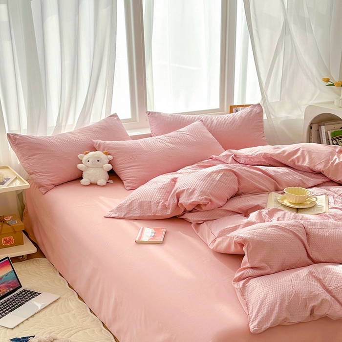 91家纺网 家纺一手货源 找家纺 （总）啊雅家居 2026新款轻奢韩式花边华夫格四件套-无边款