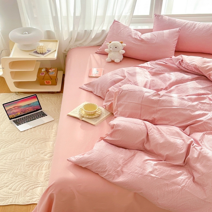 91家纺网 家纺一手货源 找家纺 （总）啊雅家居 2026新款轻奢韩式花边华夫格四件套-无边款