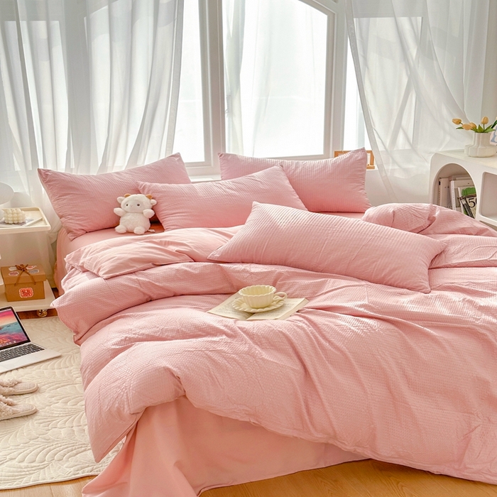 91家纺网 家纺一手货源 找家纺 （总）啊雅家居 2026新款轻奢韩式花边华夫格四件套-无边款