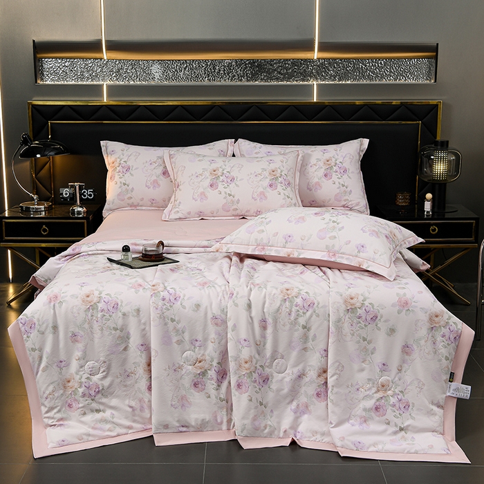 91家纺网 家纺一手货源 找家纺 千嘻汇 2026新款水洗天丝真丝夏被四件套夏凉被空调被 伊莉莎粉