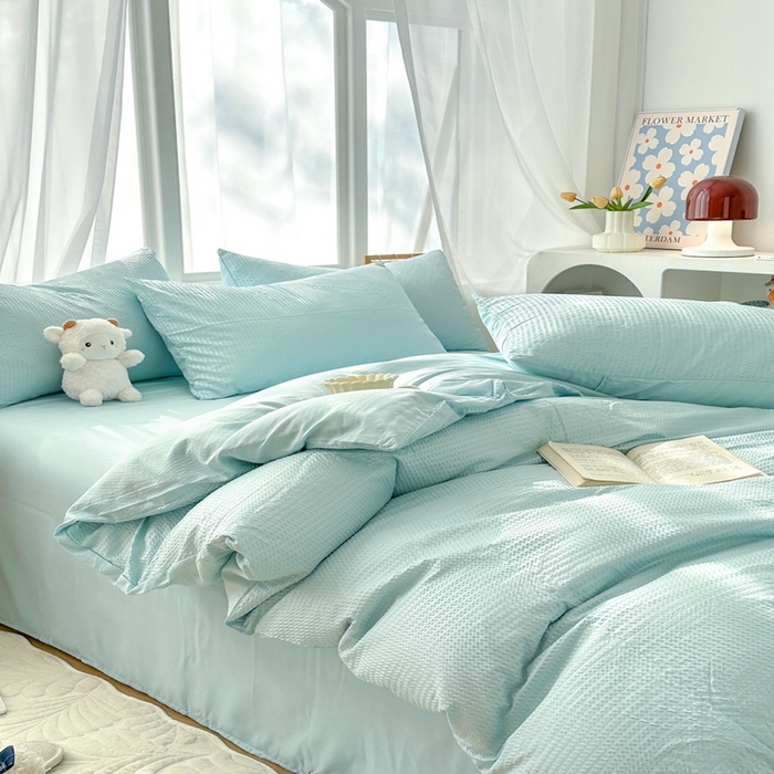 91家纺网 家纺一手货源 找家纺 （总）啊雅家居 2026新款轻奢韩式花边华夫格四件套-无边款