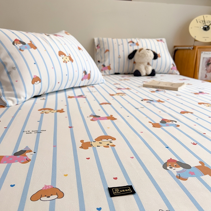 91家纺网 家纺一手货源 找家纺 芃成家纺 2026春夏新款全棉纯棉加厚老粗布单床单床单单件床单三件套 好运狗狗