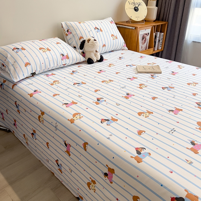 91家纺网 家纺一手货源 找家纺 芃成家纺 2026春夏新款全棉纯棉加厚老粗布单床单床单单件床单三件套 好运狗狗