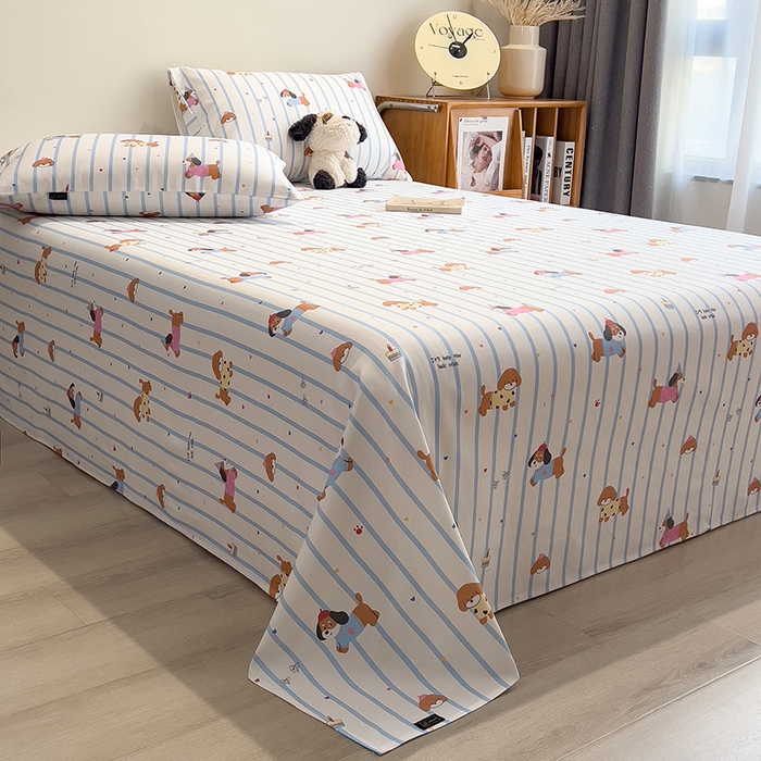 91家纺网 家纺一手货源 找家纺 芃成家纺 2026春夏新款全棉纯棉加厚老粗布单床单床单单件床单三件套 好运狗狗