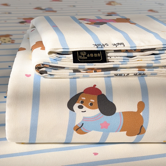 91家纺网 家纺一手货源 找家纺 芃成家纺 2026春夏新款全棉纯棉加厚老粗布单床单床单单件床单三件套 好运狗狗