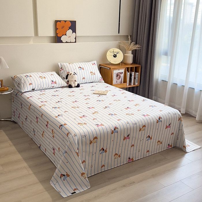 91家纺网 家纺一手货源 找家纺 芃成家纺 2026春夏新款全棉纯棉加厚老粗布单床单床单单件床单三件套 好运狗狗