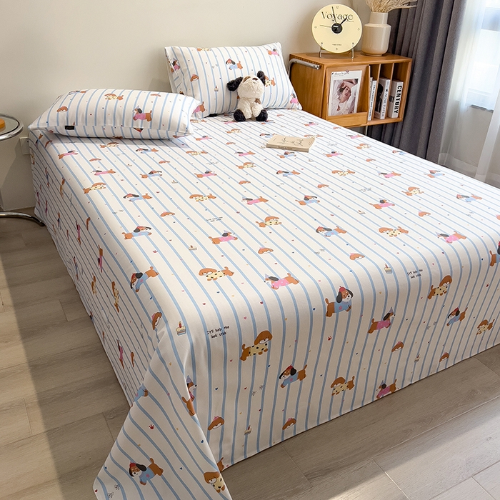 91家纺网 家纺一手货源 找家纺 芃成家纺 2026春夏新款全棉纯棉加厚老粗布单床单床单单件床单三件套 好运狗狗