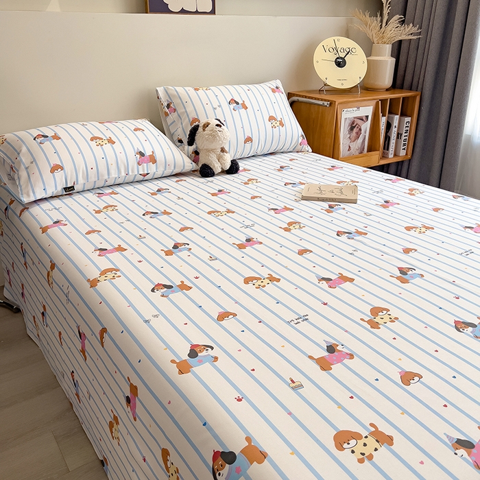 91家纺网 家纺一手货源 找家纺 芃成家纺 2026春夏新款全棉纯棉加厚老粗布单床单床单单件床单三件套 好运狗狗