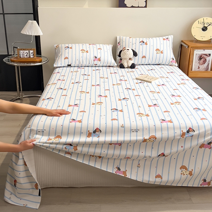 91家纺网 家纺一手货源 找家纺 芃成家纺 2026春夏新款全棉纯棉加厚老粗布单床单床单单件床单三件套 好运狗狗